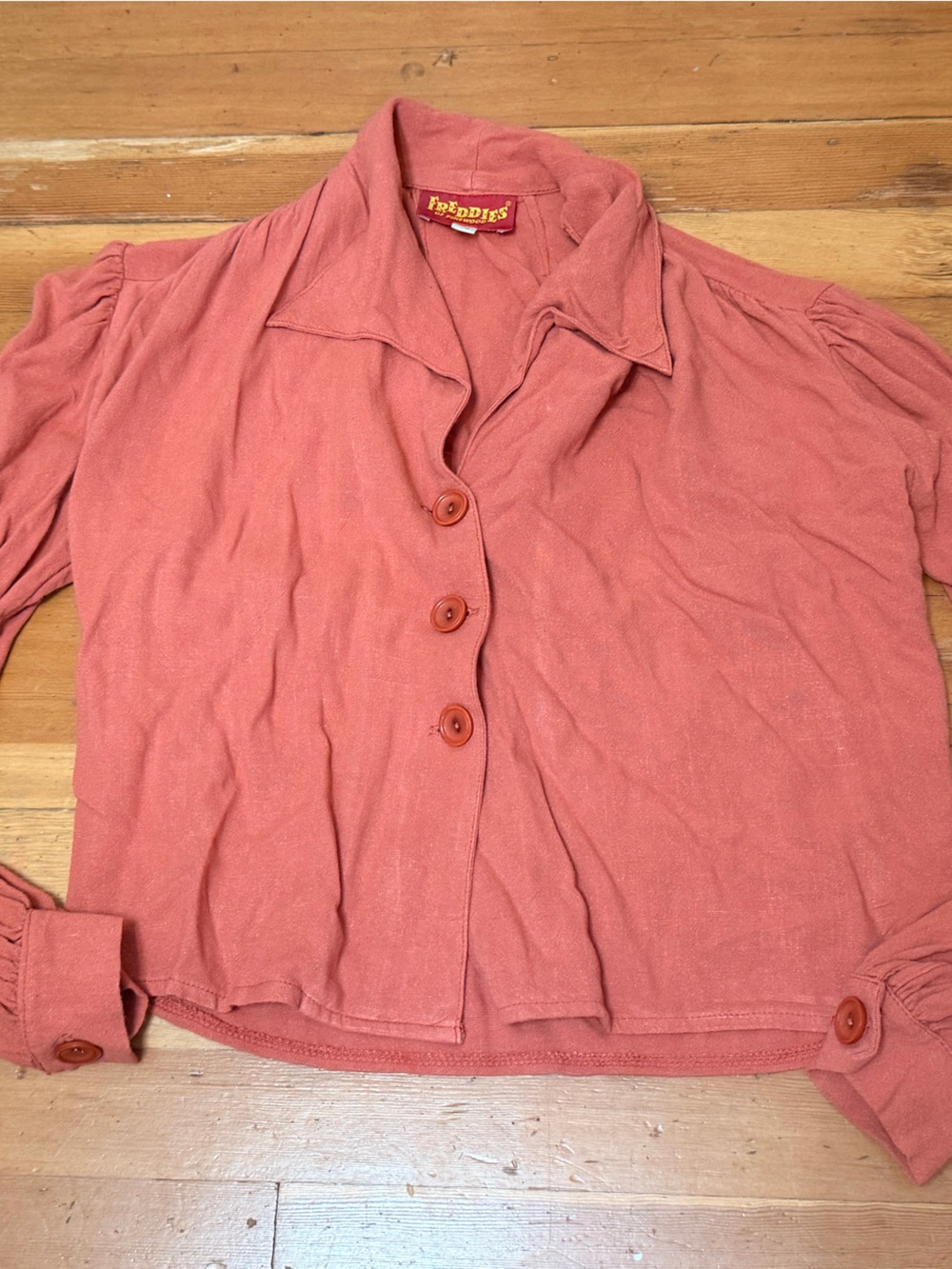 Freddies of Pinewood Women's Button-Front Shirt in Rust Orange Pinup Rockabilly